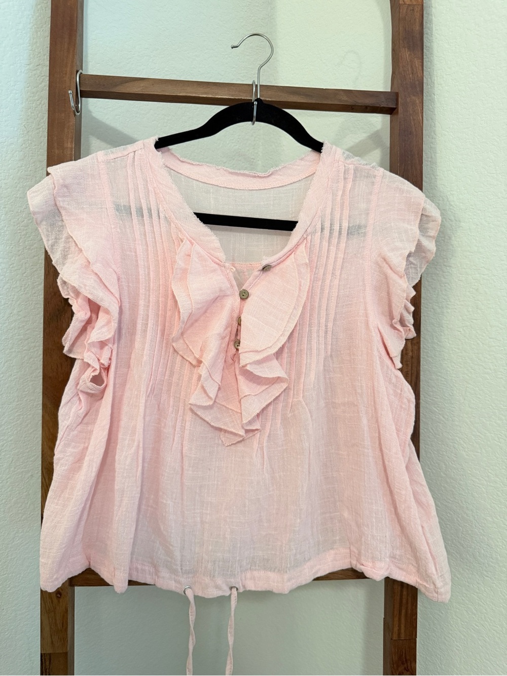 Light Pink Ruffle Front Women's Blouse